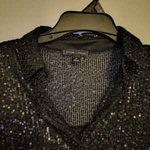 Moa Moa Black and Gold Sequin Button Down Shirt